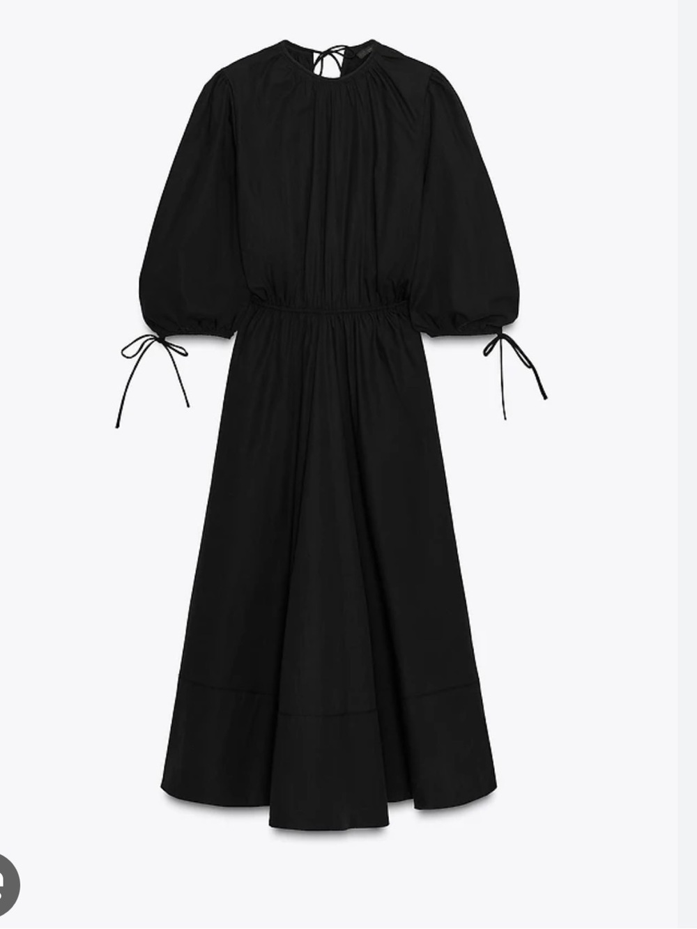 Zara Black Midi Dress with Puff Sleeves and Tie Cuffs